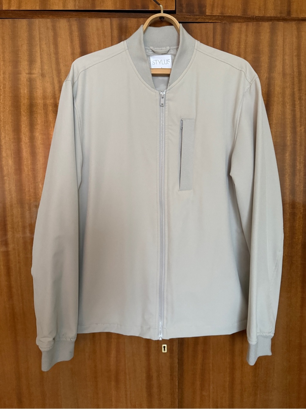 STYLUS Men's Light Beige Bomber Jacket - Zip Front